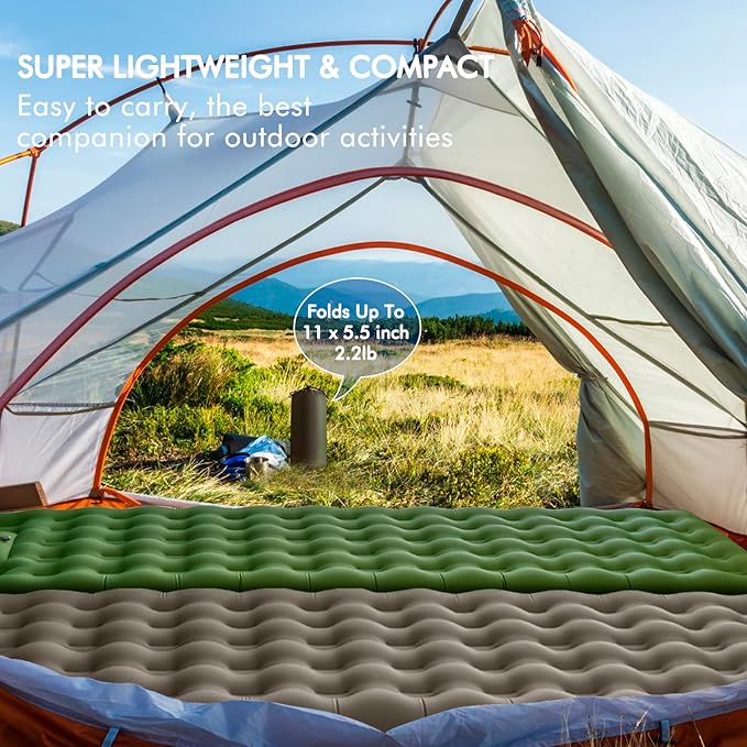 MEETPEAK Extra Thickness 5 inch Inflatable Sleeping Pad - Ultralight Compact Camping Sleeping Mat With Built-in Pump, Portable Camping Air Mattress for Tent Hiking Backpacking Traveling