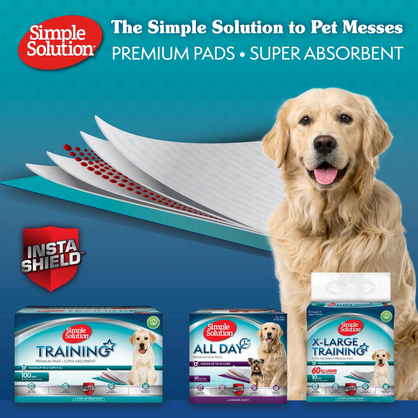 Simple Solution All Day Puppy Training Pads – Lavender Scented Leak-Proof Pee Pads for Dogs – Disposable and Absorbent for Housebreaking and Indoor Use – 23 x 24 Inches – 100 Count