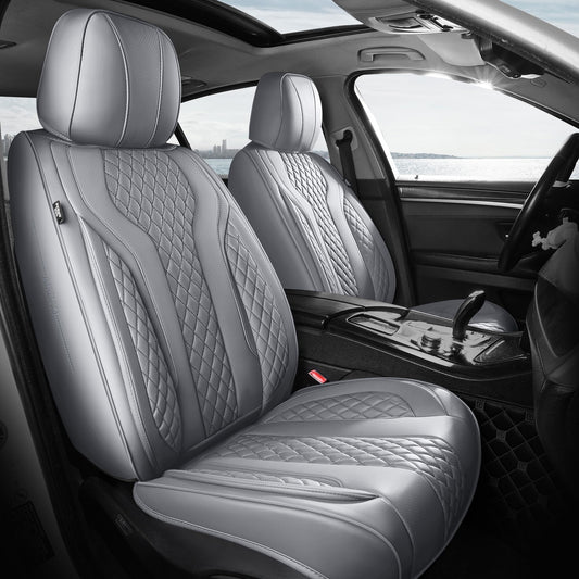 FEINEPRO Leather Car Seat Covers - Breathable Faux Leather Seat Covers Full Set for Cars SUV Sedan - Waterproof - Grey