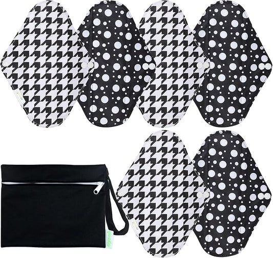 wegreeco Reusable Menstrual Pads - Reusable Sanitary Pads | Reusable Panty Liners | Soft Cloth Menstrual Pads - 6 Pack with 1 Cloth Wet Bag (Medium, Kilobird Check)