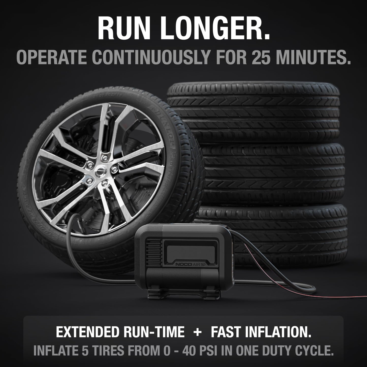 NOCO AIR10: UltraFast 10A Tire Inflator - 12V Portable Air Compressor Pump – 36 SLPM Airflow Inflates 0–40 PSI in 3.8 Minutes – Digital Gauge + Auto-Shutoff