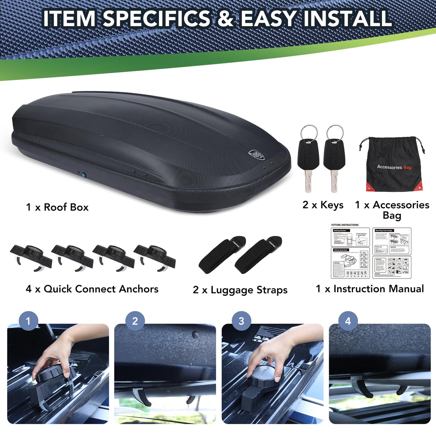 12 Cu Ft Hardshell Roof Cargo Box - 165Lb Capacity Lockable Carrier, Rooftop Cargo Carrier for SUV/Car Travel, Waterproof Storage