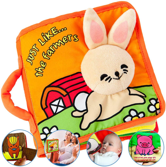 ToBe ReadyForLife Stimulating Baby Books 0-6 Months and 6-12 Months Infants - Crinkle Books for Babies - Toys Gift for 1 Year Old - Soft Cloth Farm Animals Books for Baby