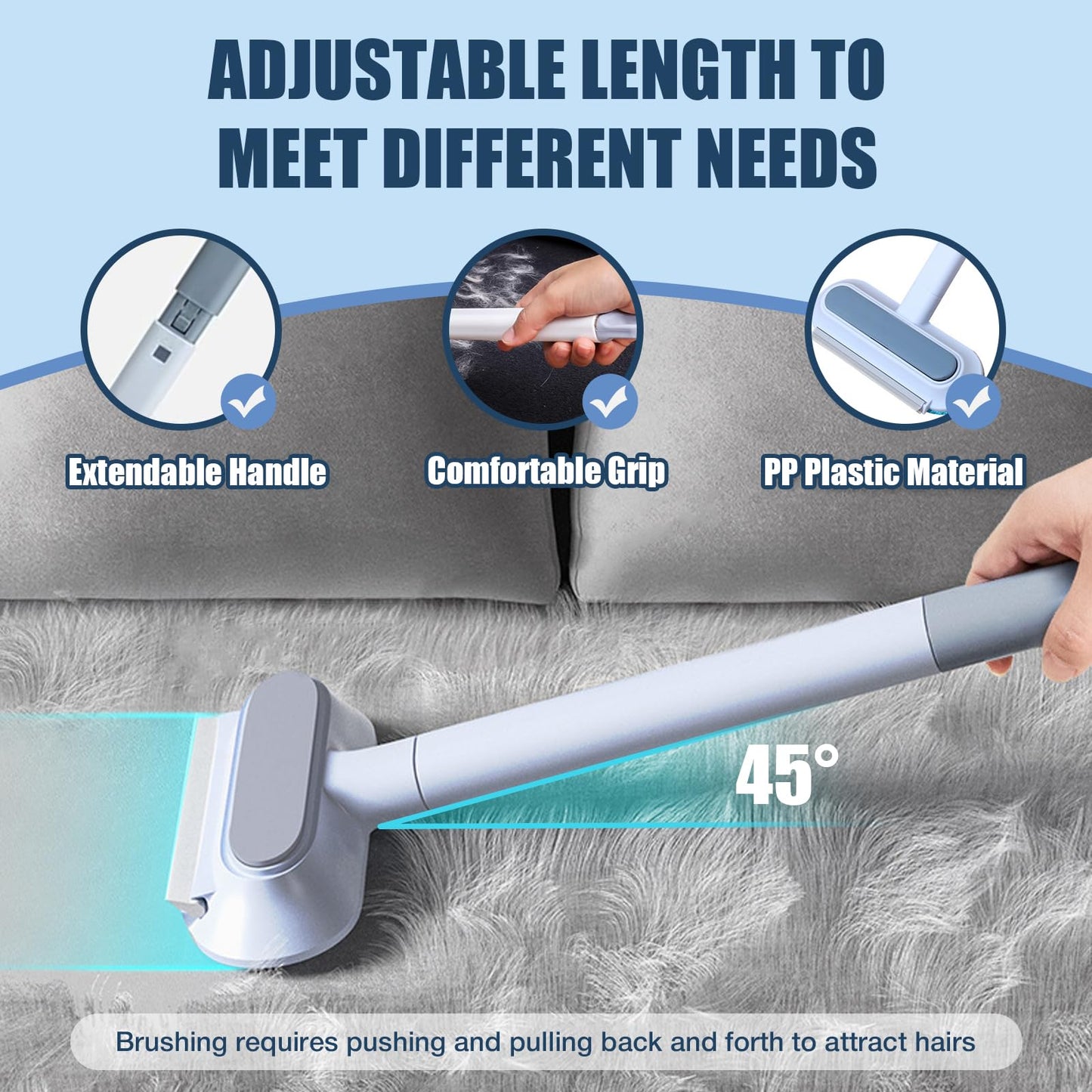YoPoLL Pet Hair Remover 4 in 1- Reusable Long Handle Dog Hair Remover Brush, Washable Lint Cleaner for Dog and Cat Hair, Gentle on Furniture, Multifunctional Hair Removal Brush, 2 Pcs Carpet Scraper