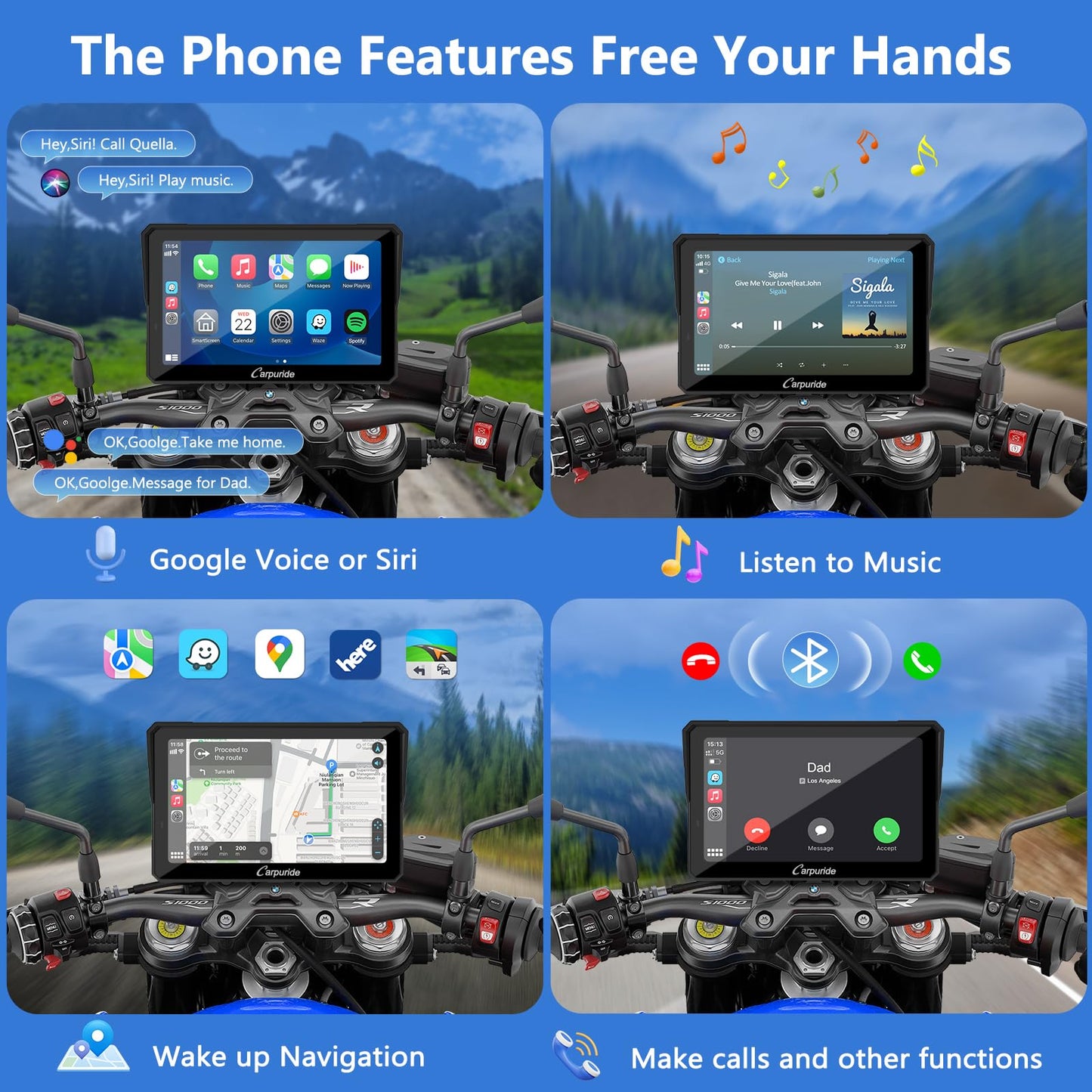 2025 CARPURIDE W702BS PRO for BMW Motorcycle CarPlay & Android Auto Dual Bluetooth, 7" Waterproof GPS Navigation Screen, Data Reading, Native Wonder, TPMS, Light Sensor, Music Sharing, Intercom,16-Pin