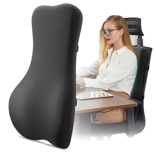HANQIMER High Back Support Pillow for Office Chair Fully Support Entire Back for Pain Relief and Comfort - Memory Foam Lumbar Support Pillow for Office Chair,Computer,Recliner