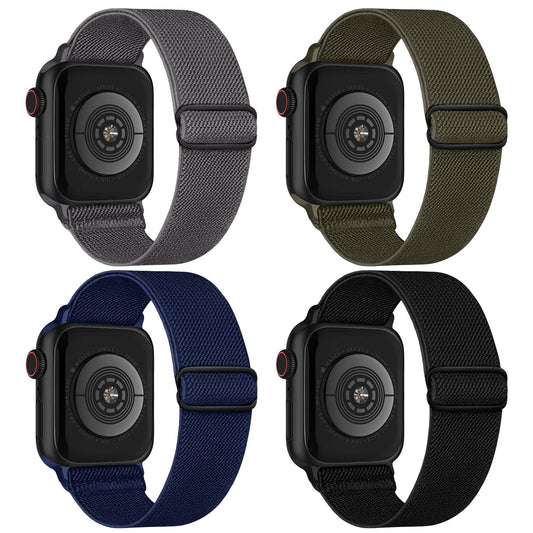 Stretchy Nylon Solo Loop Bands Compatible with Apple Watch 38mm 40mm 41mm 42mm 44mm 45mm 49mm, Sport Elastic Wristbands Women Men Straps for iWatch Series 9/8/7/6/5/4/3/2/1/SE/Ultra/Ultra 2, 4 Pack