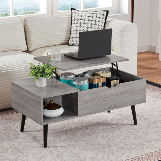Furrnook 39" Lift Top Coffee Table with Hidden Compartment & Storage Shelf, Multifunctional Desk for Living Room, Home Office, Ergonomic Lift, Ample Storage for Gadgets & Essentials (Gray)