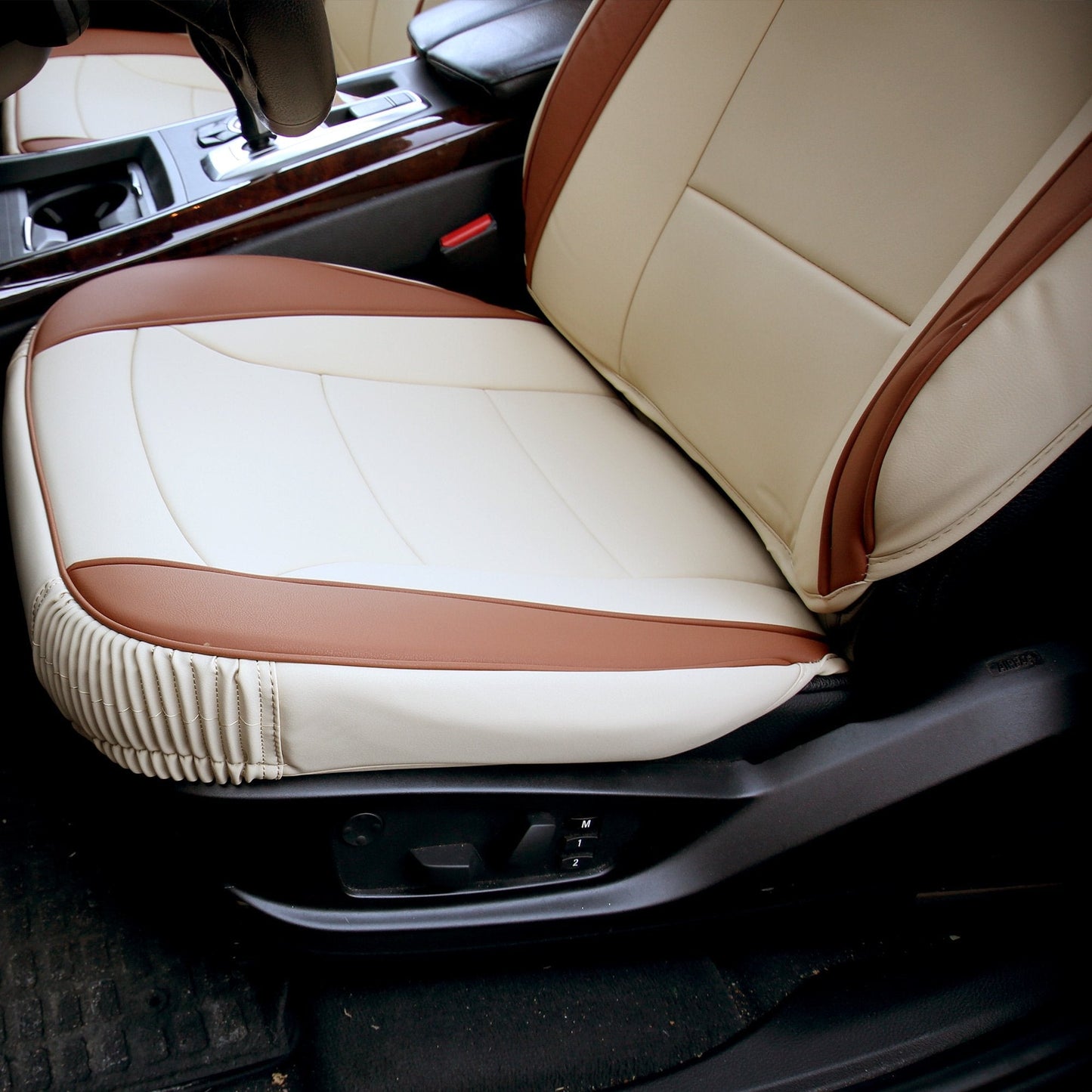 FH Group Ultra Comfort Highest Grade Faux Leather Full Set Cushion Pads Car Seat Covers for Front and Rear– Universal Fit for Cars Trucks & SUVs (Beige/Tan)
