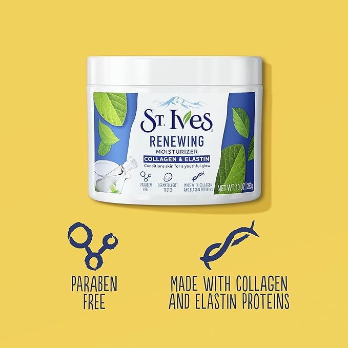 St. Ives Face Moisturizer Cream, Collagen and Elastin, Renewing Facial Moisturizer for Women, Paraben Free, Dermatologist Tested Daily Moisturizing for Dry Skin Cruelty Free, 10 oz