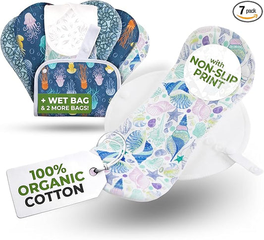 Non-Slip Reusable Panty Liners for Teen Girls (Small, 7-Pack); High-Temp Washable Organic Cotton Cloth Liners; Stay Fresh & Dry, Ultra-Thin, 100% Breathable, for Daily Vaginal Discharge Only (No PUL)
