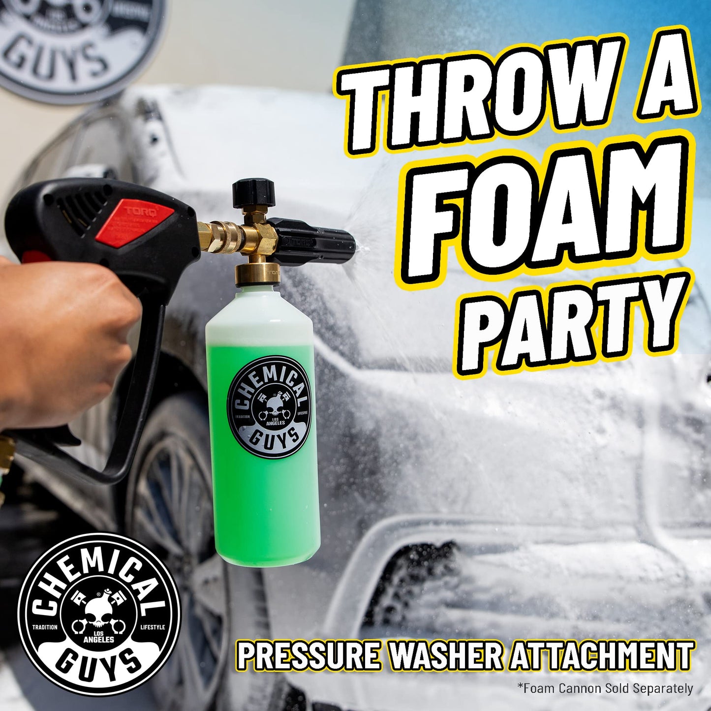 Chemical Guys EQP367 TORQ Professional Snow Foam Cannon Car Wash Snow Foamer + Mr. Pink Foam Party Wash & Wax 16 fl oz (Safe for Cars, Trucks, SUVs, RVs, & More) Works with Pressure Washer