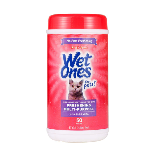 Wet Ones for Pets Cat Cleaning Wipes - Fresh Scent Cat Grooming Wipes with Aloe Vera - Safe Cat Hygiene Supplies - Cat Fur Cleaner - Cat Dander Wipes - Kitten Wipes - Pet Cleaning Supplies - 50 Count
