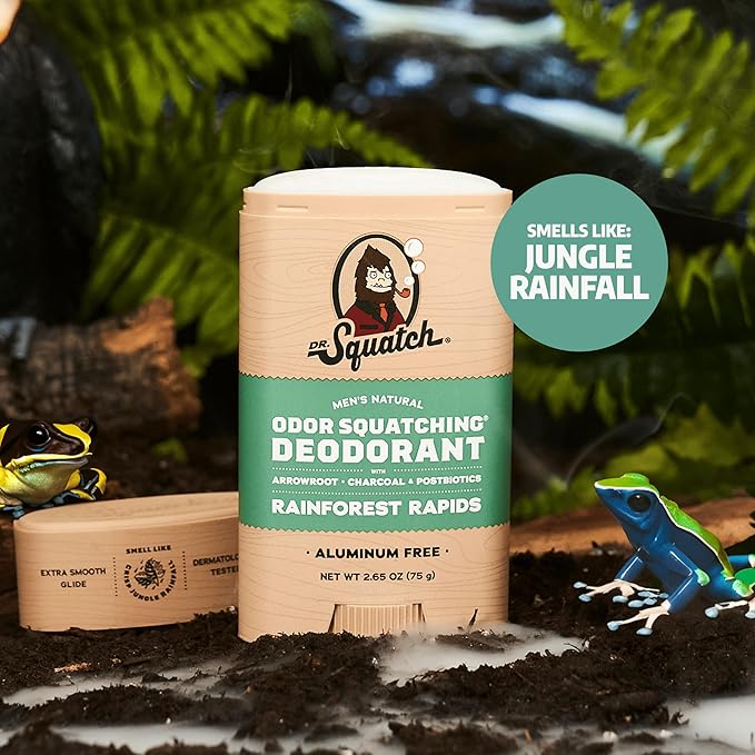 Dr. Squatch Natural Deodorant for Men - Odor-Squatching Aluminum Free - Coastal Mist & Rainforest Rapids (2.65 oz, 2-Pack)