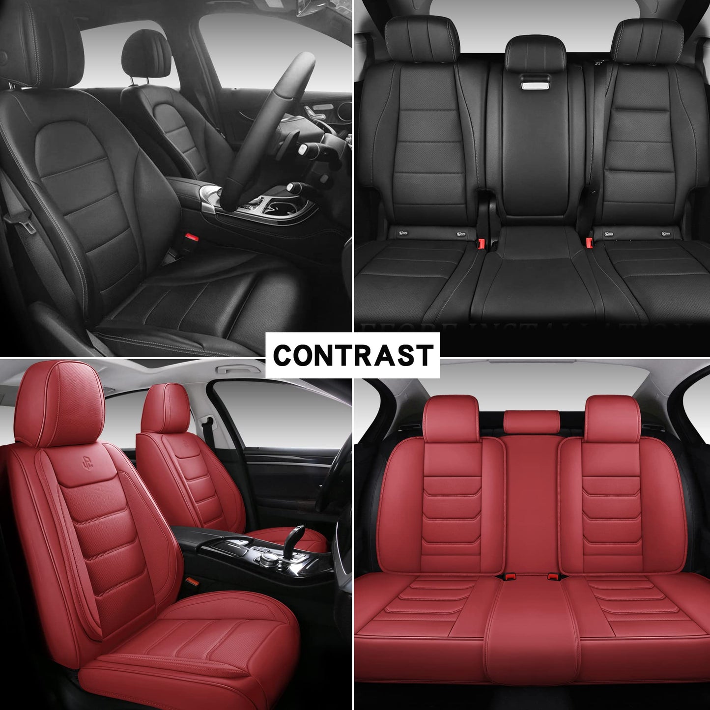 Isen-CoverAuto Full Coverage Faux Leather Car Seat Covers Full Set,Automotive Seat Covers for Cars,SUVs Pick-up Truck, Car Seat Cushion, Wine Red Seat Covers for 5 Seats