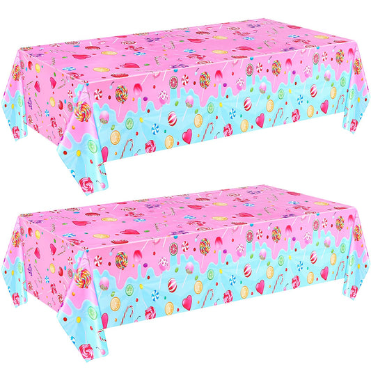 Fanfanwin 2 Pieces Candyland Plastic Tablecloth Candyland Party Decorations Colorful Lollipop Table Covers for Candy Land Birthday Baby Shower Party Supplies