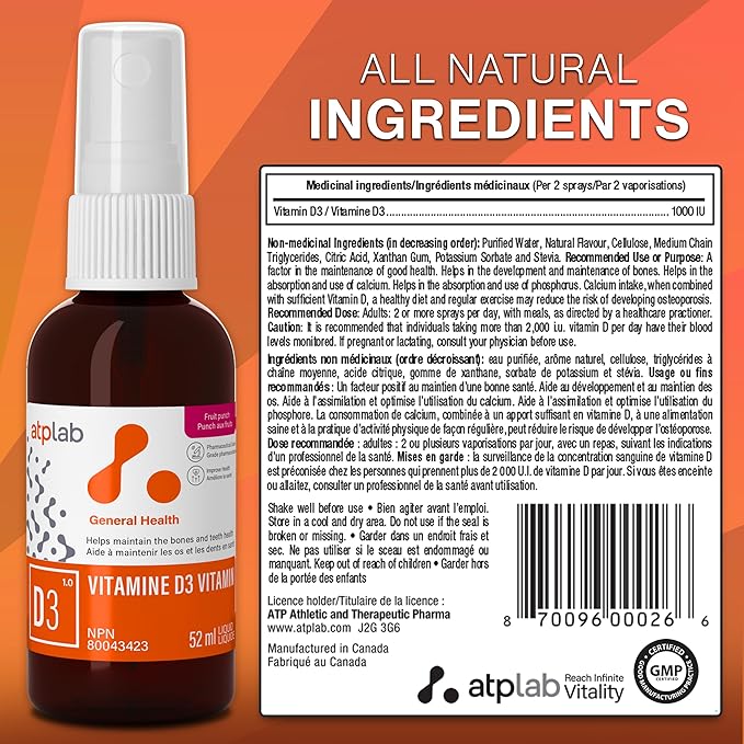 ATP LAB - Vitamin D3 - Vitamin D3 1000 IU Oral Spray 52 ML