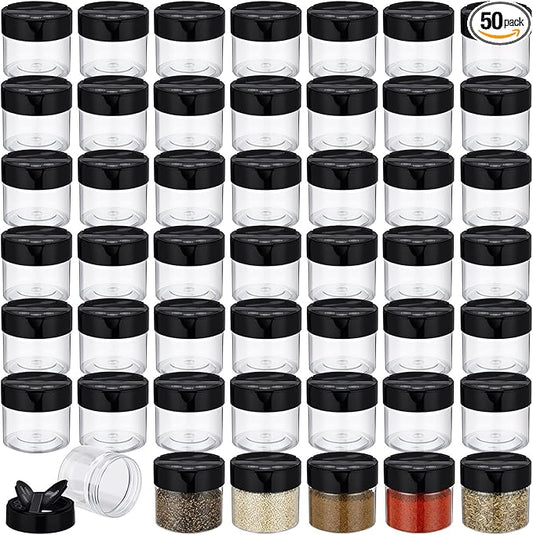 50 Pack 3.4 oz Plastic Spice Jars with Black Cap Empty Clear Spice Bottles Containers Seasoning Jars with Shaker Lids for Storing Herbs and Seasoning Powders Kitchen Restaurant Storage
