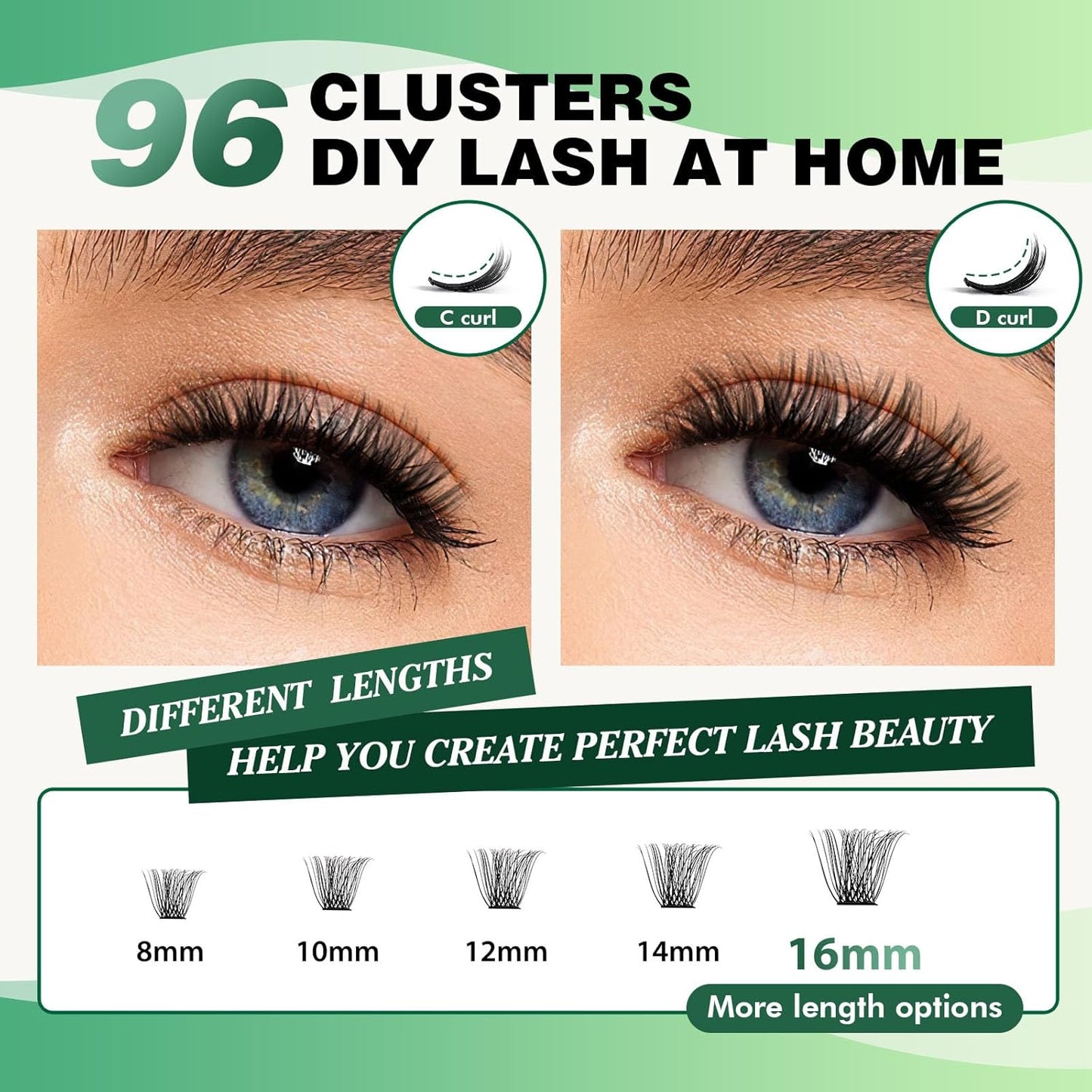 Lash Clusters 96pcs Individual Lashes Y11 D Curl 12mm Cluster Lashes KEYYOU Volume Wispy Lash Extension Soft&Comfortable Easy DIY at Home(Y11 D-12mm)