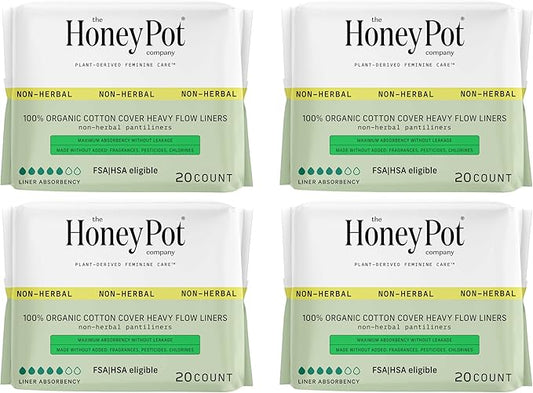 The Honey Pot Company - 80ct - Non-Herbal Heavy Panty Liners for Women w/Wings - Organic Cotton Cover & Ultra-Absorbent Core - Sanitary Pads - Feminine Care - FSA & HSA Eligible