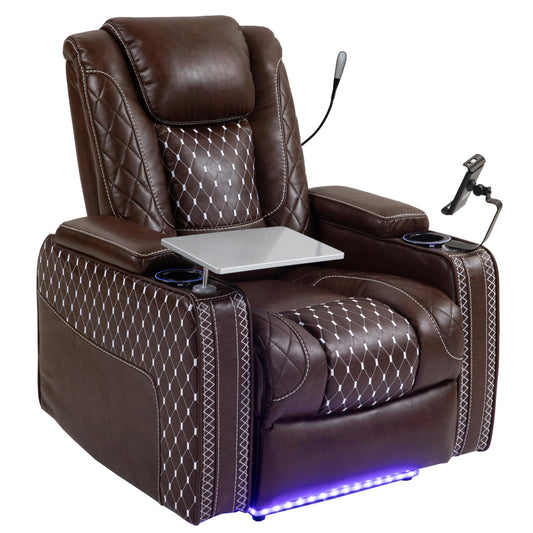 JIKFRIMA Power Zero Gravity Recliner Chair for Adults Breathable Leather Electric Recliners Adjustable Home Theater Seating with Smart Cup Holders, USB Ports, Hidden Arm Storage, Tray Table