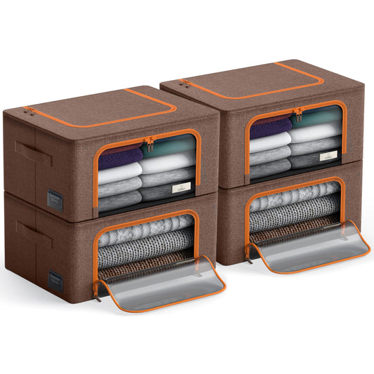 Sorbus Storage Bins with Metal Frame - Stackable & Foldable Clothes Organizer Bags - Oxford Fabric Storage Containers with Large Clear Window & Carry Handles, Bedroom Organization for Bedding & Linen