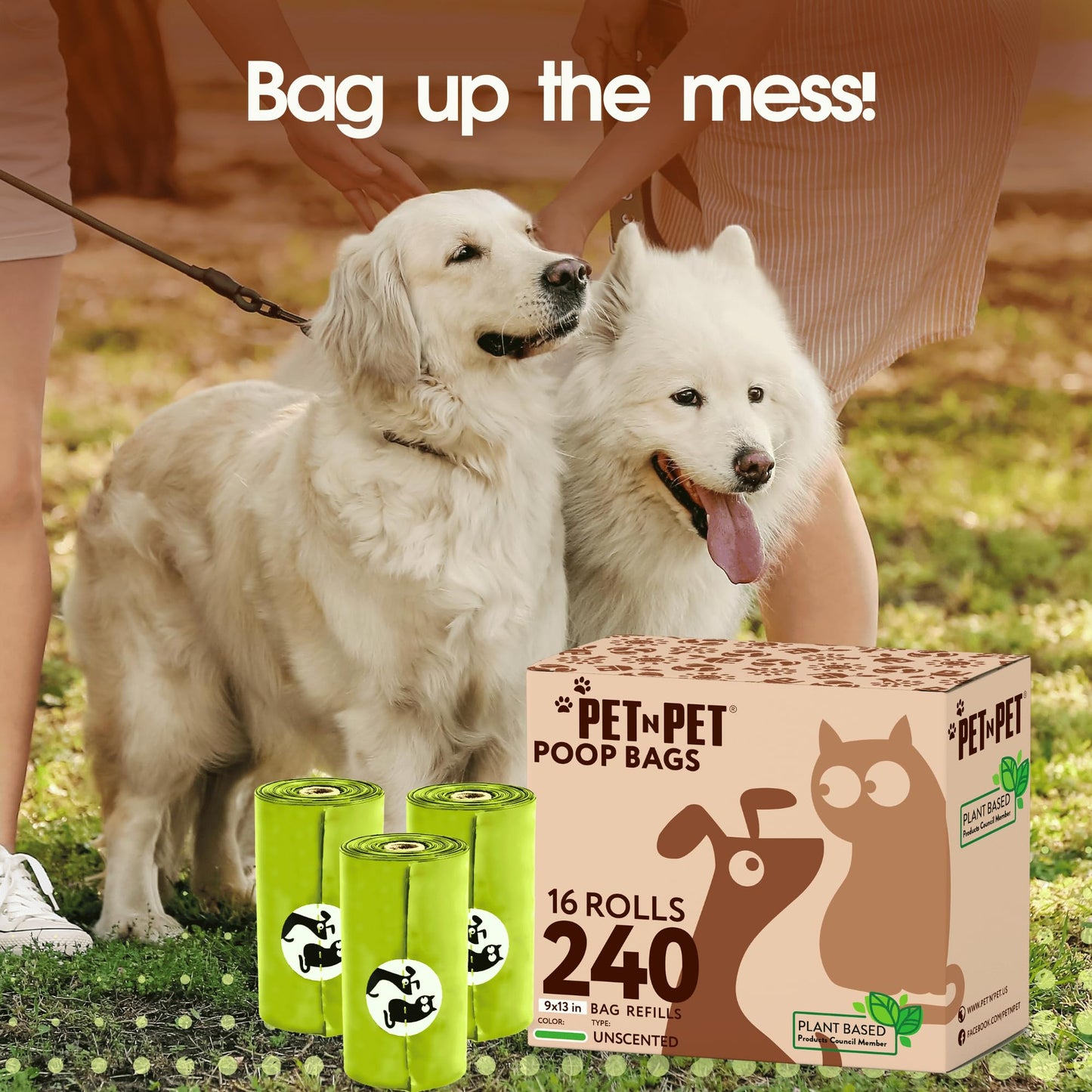 Pet N Pet Poop Bags For Dogs, 240 Counts Plant Based Dog Poop Bags Rolls, Thick Doggie Poo Bag, 100% Leak-proof, Easy to Use Pet Waste Bag