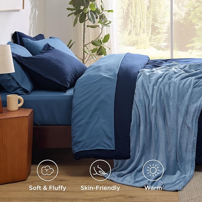 Bedsure King Comforter Set Navy Blue, 8 Pieces Prewashed King Size Bed in a Bag with Soft Fleece Bed Blanket, Down Alternative Bedding Set for All Seasons, Sheets, Pillowcases & Shams