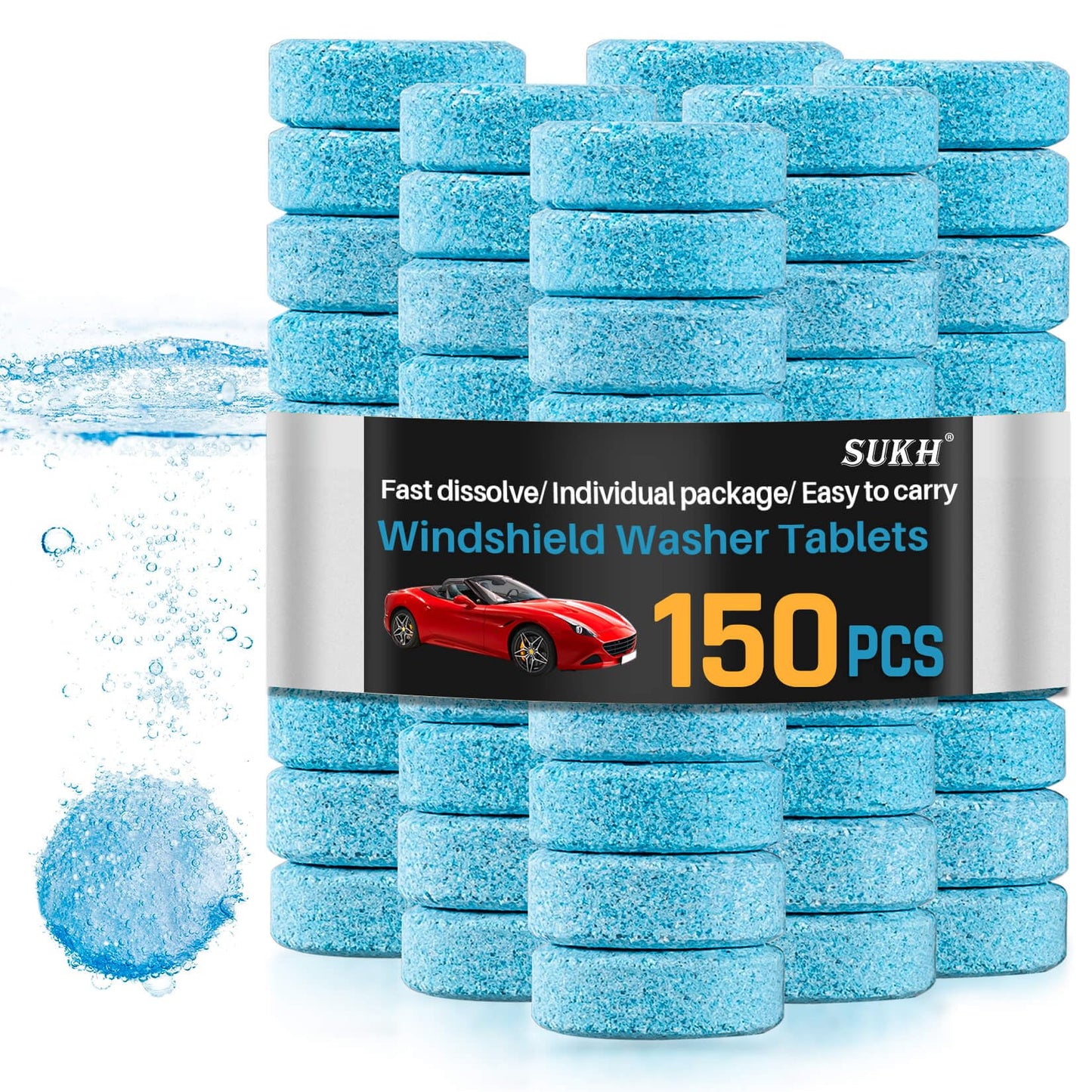 Sukh 150 Car Windshield Washer Tablets - Washer Fluid Tablets Glass Cleaner Concentrate Car Windshield Wiper Fluid Car Windshield Cleaner