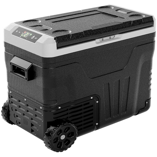 EUHOMY 12 Volt Refrigerator, 53QT(50L) Electric Cooler, Portable Freezer 12V/24V DC 100-240V AC, 12V Fridge -4℉~68℉, 12V Cooler with Wheels & 2 Baskets for Travel, Truck, Boat, Camping