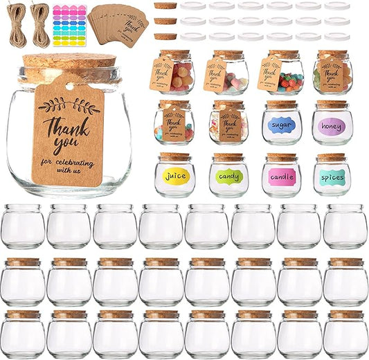 AIXIANG 20 Set 7oz Glass Jars with Cork Lid & Airtight Seal - Rustic Wedding Favors, Baby Shower Gifts, Candy & Spice Storage - Includes Twine, Labels (Multi-Purpose, Eco-Friendly)