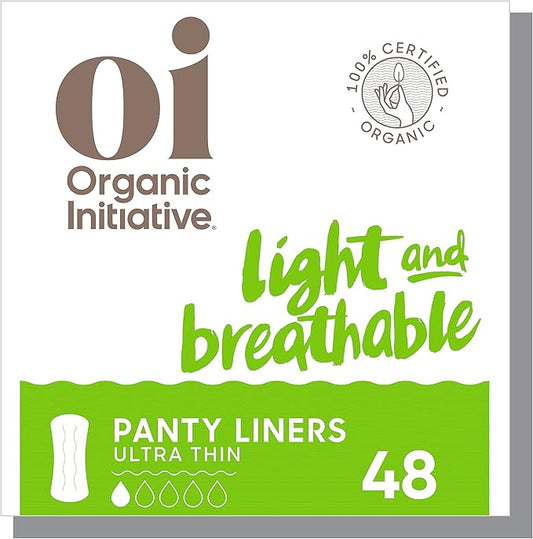 Oi l Organic Initiative - Ultra-Thin Pantyliner, 100% Certified Organic Cotton | Biodegradable, Free from Chlorine Bleaching, Pesticides, Toxic Chemicals | 48 Liners