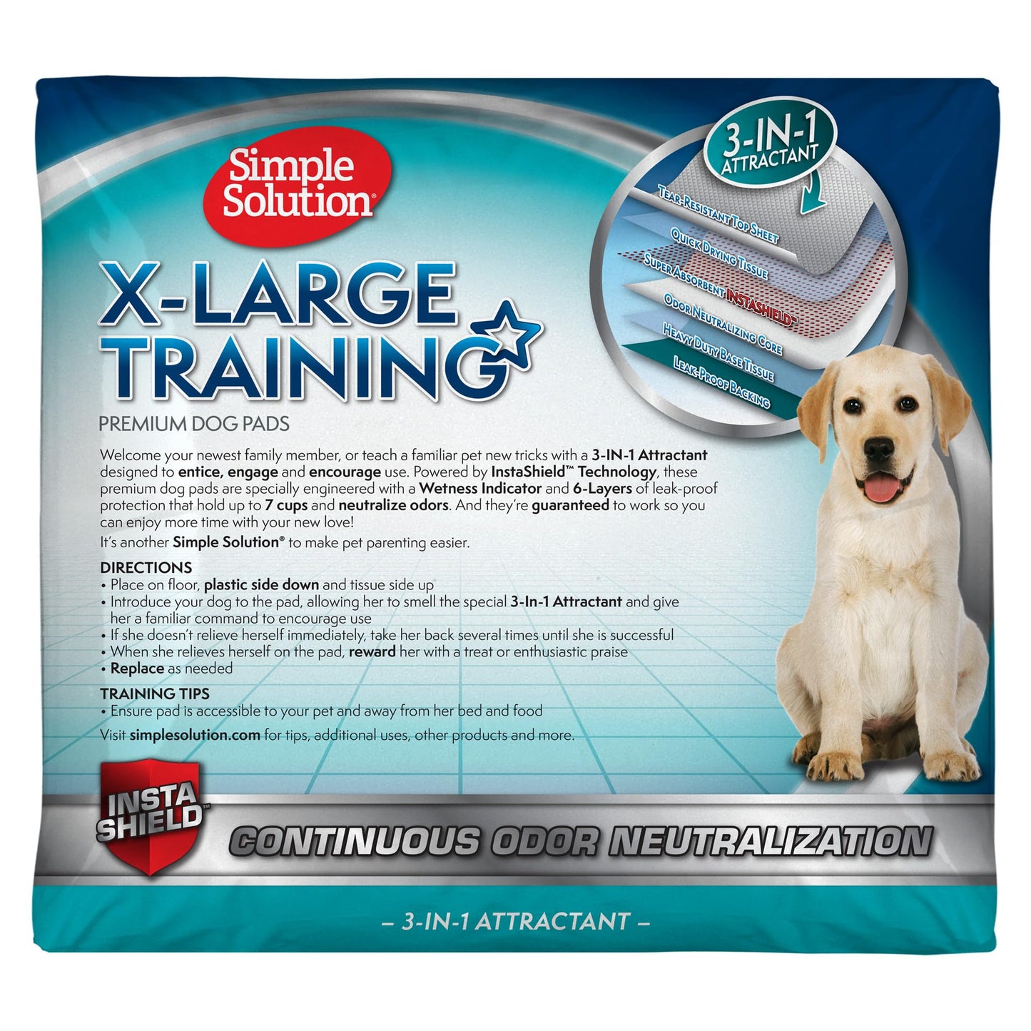 Simple Solution Extra Large Puppy Training Pads – Leak-Proof Potty Pads for Large Dogs – Absorbent and Disposable with Odor Control for Housebreaking – 28 x 30 Inches – 100 Count