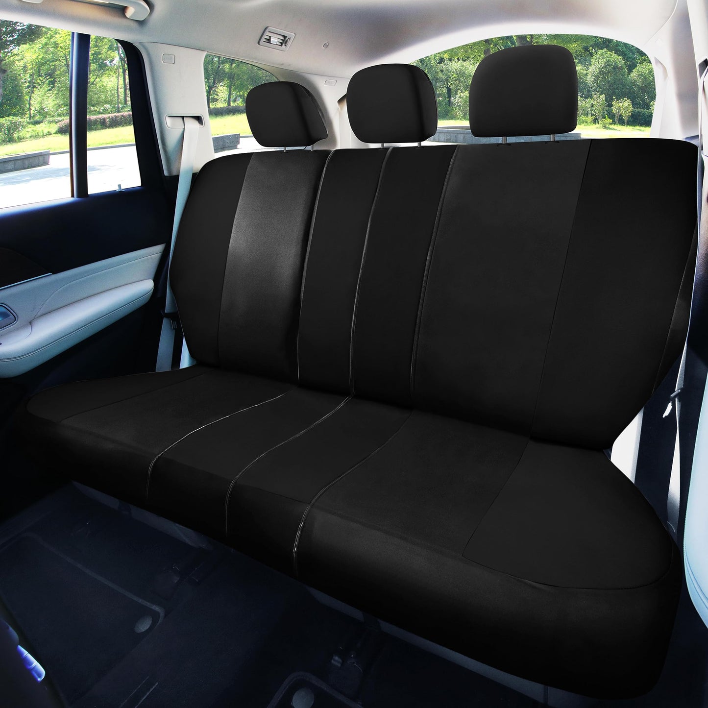 FH Group Light Breathable Durable Washable Flat Foam Padding Cloth Full Set Car Seat Covers, Airbag & Split Compatible w Gift - Universal Fit for Cars Trucks and SUVs (Black)