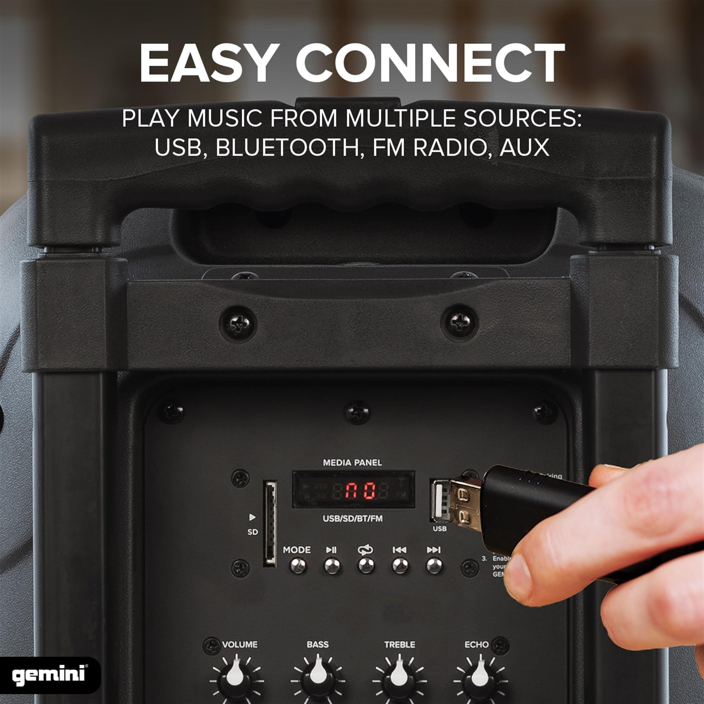 Gemini 12” 1500W Wireless Battery-Powered Bluetooth PA Speaker with Mic & Guitar Inputs, USB/SD/FM – Rugged Pro Audio for Outdoor Events, Instructors & Musicians (AS-12TOGO)