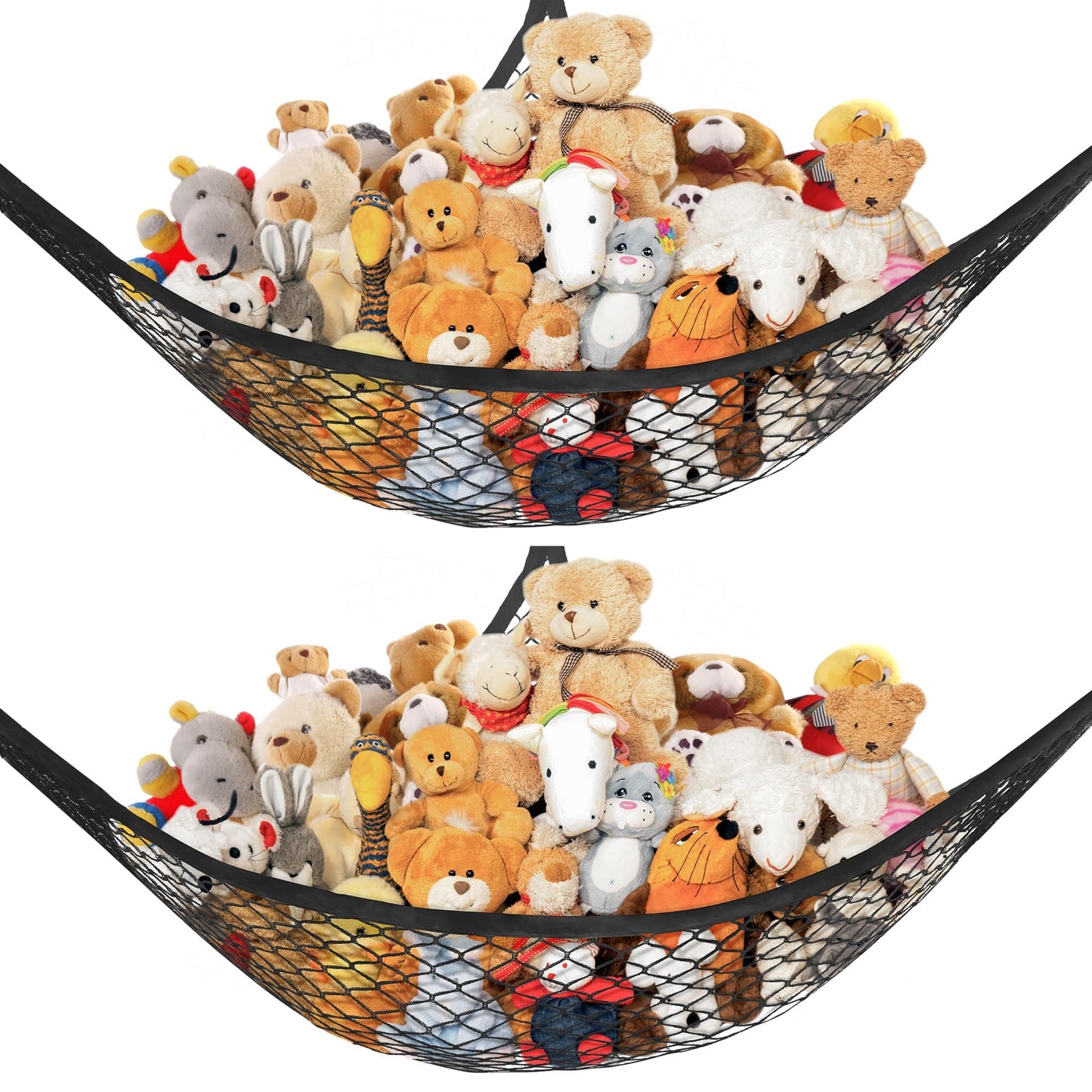 Stuffed Animal Net Hammock for Plushie Toys, Stuffed Animal Hammock Corner for Kids' Room Decor, Ideas for Organizing Stuffy Collection, 2 Pack, Black