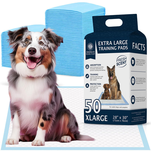 American Kennel Club Scented Puppy Training Pads with Ultra Absorbent Quick Dry Gel – 28 x 30 Pee Pads for Dogs - Fresh Scented - 50 Count, XL