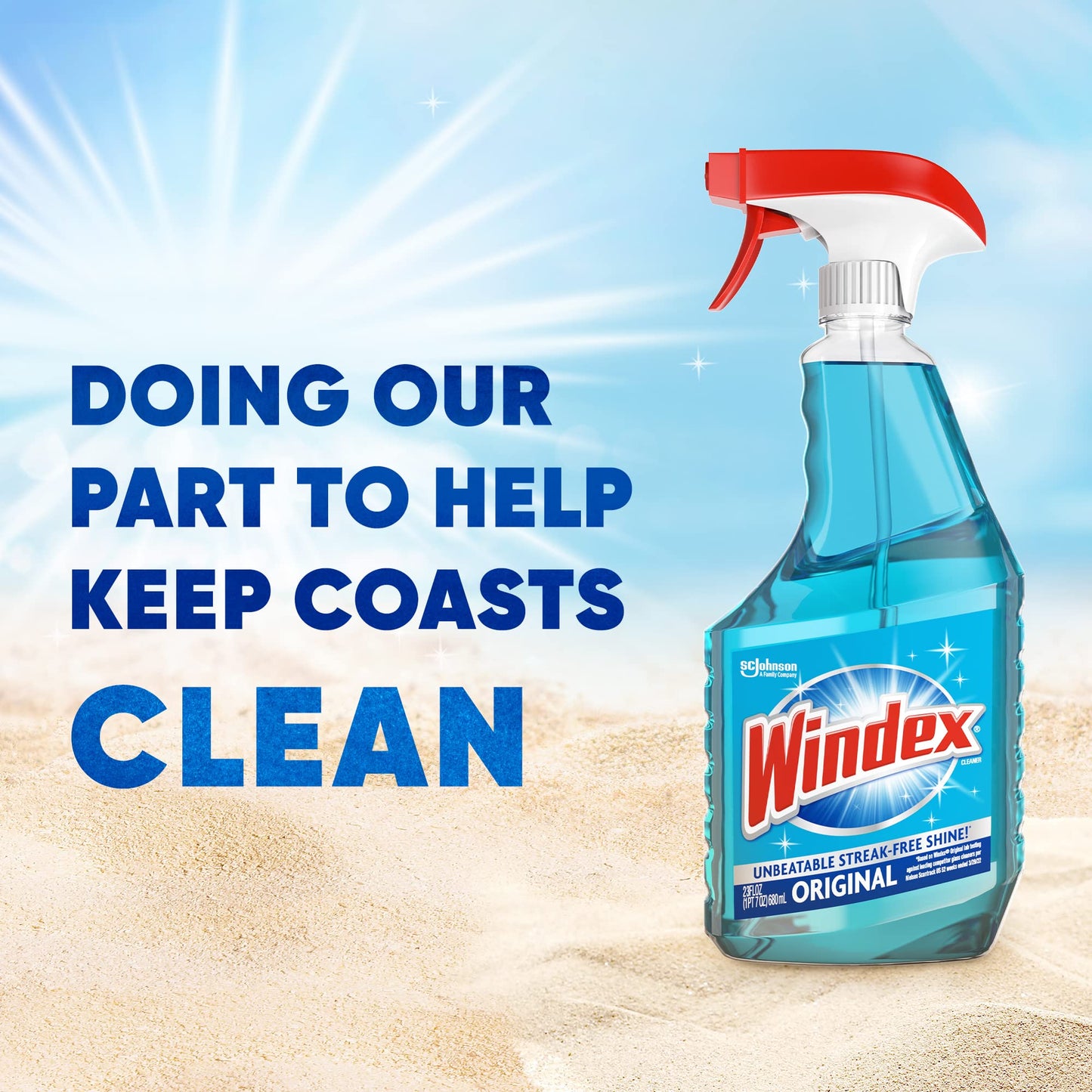 Windex Refill Glass and Window Cleaner Bottle, Bottle Made from 100% Recycled Plastic, Surface Cleaning Spray, Original Blue Scent, 2L (67.6 Fl Oz)