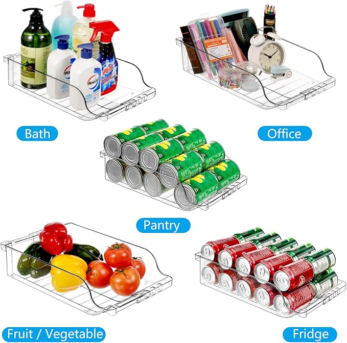 Clear Width Adjustable Soda Can Organizer for Refrigerator Expandable Soda Can Dispenser for Beer Soda Seltzer Pop Can Soda Expand Organizer for Fridge Kitchen Pantry