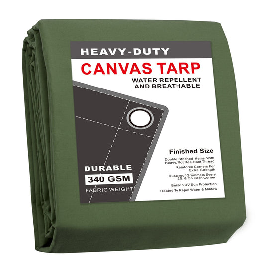 CARTMAN Finished Size 6x8 Feet Canvas Tarp with Rustproof Grommets, Heavy Duty Multipurpose Tarpaulin Cover for Canopy Tent, Roof, Camping, Woodpile