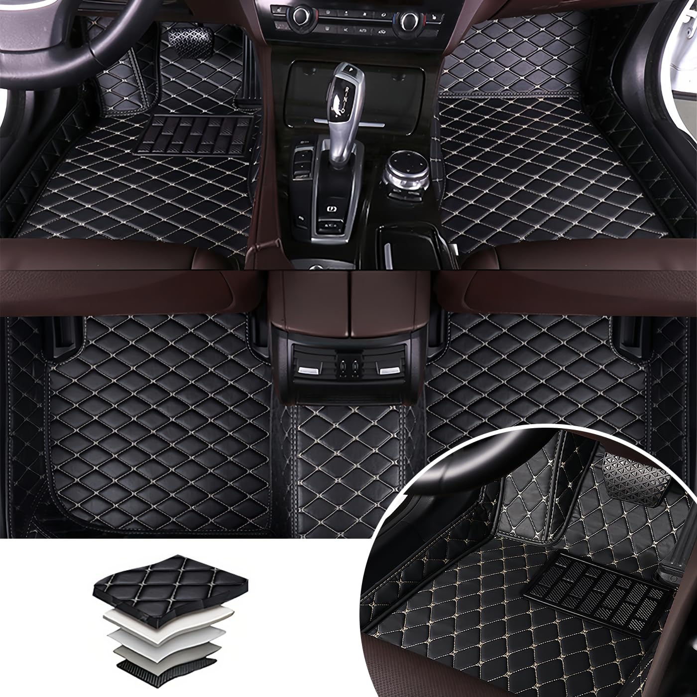 Fit for Dodge RAM 1500 1994-2011 Leather Car Floor Mats，Dirt-Resistant Floor Liners, Waterproof wear-Resistant Interior Accessories（Red）