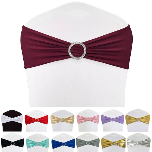 Maiangel Spandex Chair Sashes Bands 50PCS Stretch Chair Ties Bows with Buckle Slider for Wedding Party Banquet Decoration (Burgundy)…