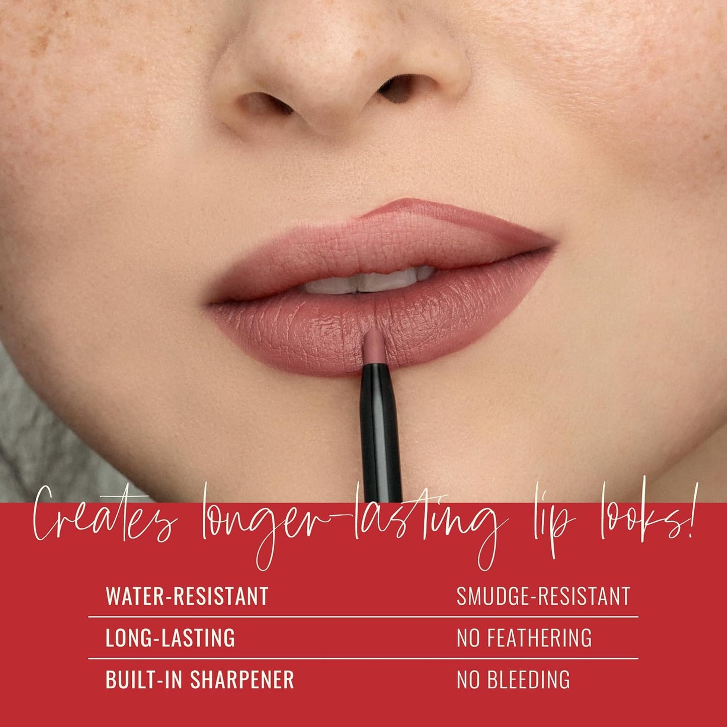 Runway Rogue Designer Liner Lip Pencil, Matte Crimson Dark-Red Lip Liner Pencil and Lip Liner Sharpener, ‘In the Press’