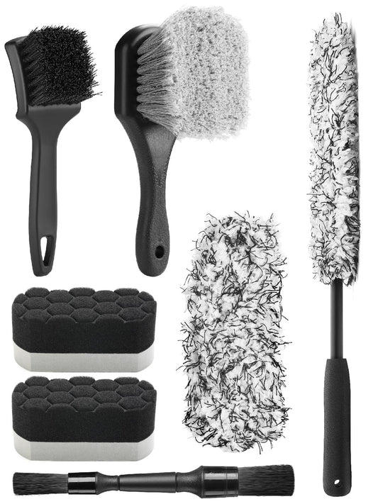 Fantasticlean 6PCS Car Wheel Cleaning Pro Kit, Tire Brush, Soft-bristled Rims Brush, Microfiber Bendable Brush, Double-Ended Detailing Brush, and Detailing Pads, Scratch-Free & Multipurpose