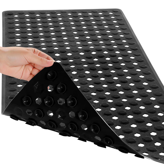 Yimobra Bath Tub Mat Non Slip, 34.5"x15.5" Long Shower Mat, Machine Washable Bathmat with Drain Holes and Suction Cups, Soft on Feet, Bathroom Essentials, Black