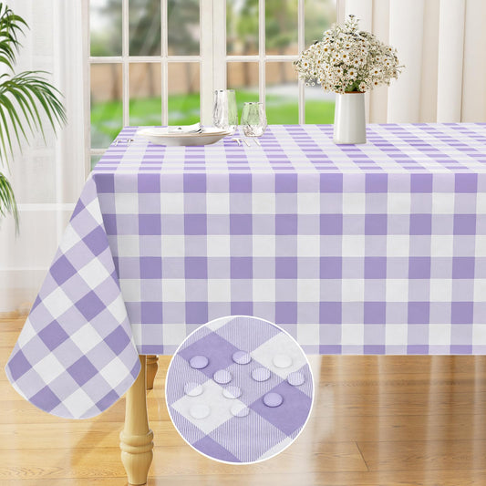 misaya Rectangle Waterproof Vinyl Table Cloth, Buffalo Flannel Backed Tablecloth, Wipeable Plastic Table Cover for Dinner, Kitchen, Outdoor (52" x 70", Lavender and White)