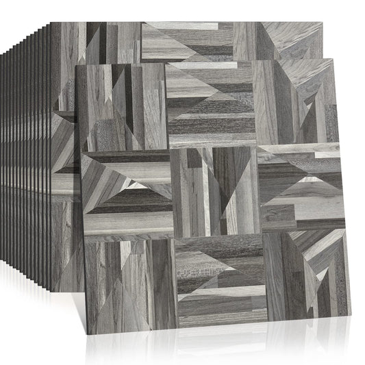 Midcard 10-Sheet Peel and Stick PVC Backsplash Tile, Black Grey Wood Triangle Puzzle