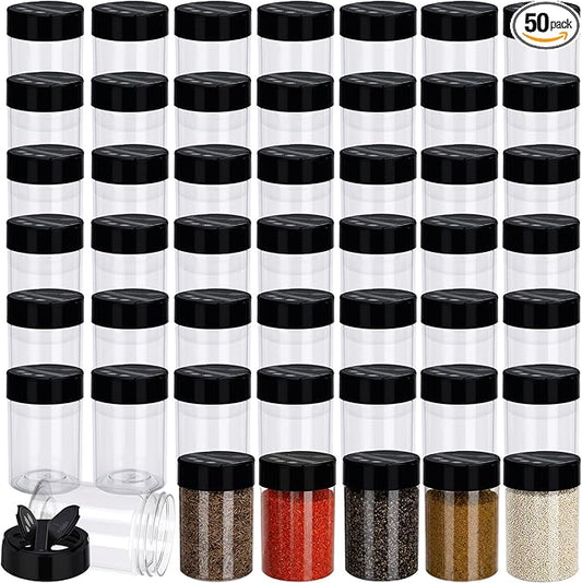 50 Pack 5.5 oz Spice Jars Plastic Clear Empty Bottles with Shaker Lids Bulk Reusable Seasoning Containers for Herbs Spices Powders Glitter