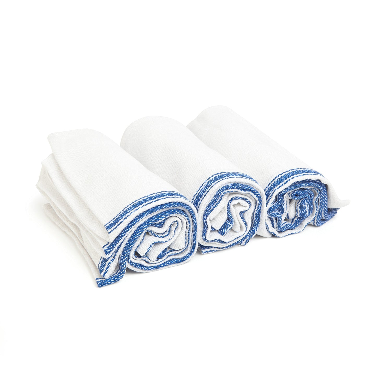 Bulk Economy Wholesale Kitchen Dish Towels (300 Towels) - 100% Cotton Herringbone - Commercial Grade - Bleach Resistant - Restaurant Bar Mops - 24 oz/dz - White with Blue Stripes
