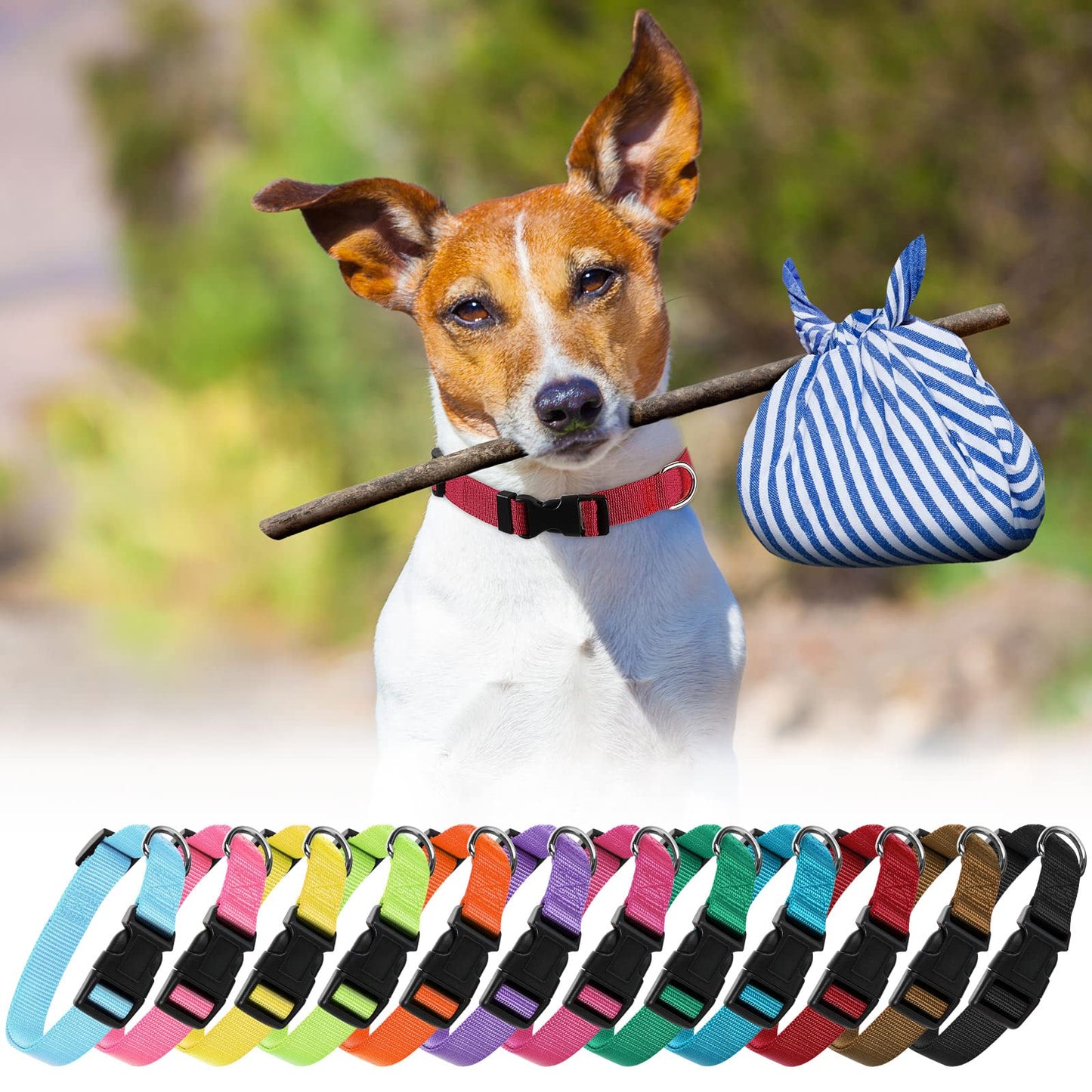 Buryeah 12 Pieces Adjustable Dog Collar Bulk, Nylon Puppy Dog Collars with Quick Release Buckle Collar Bulk for Pets Walking Running Training, Medium(Mixed Colors)